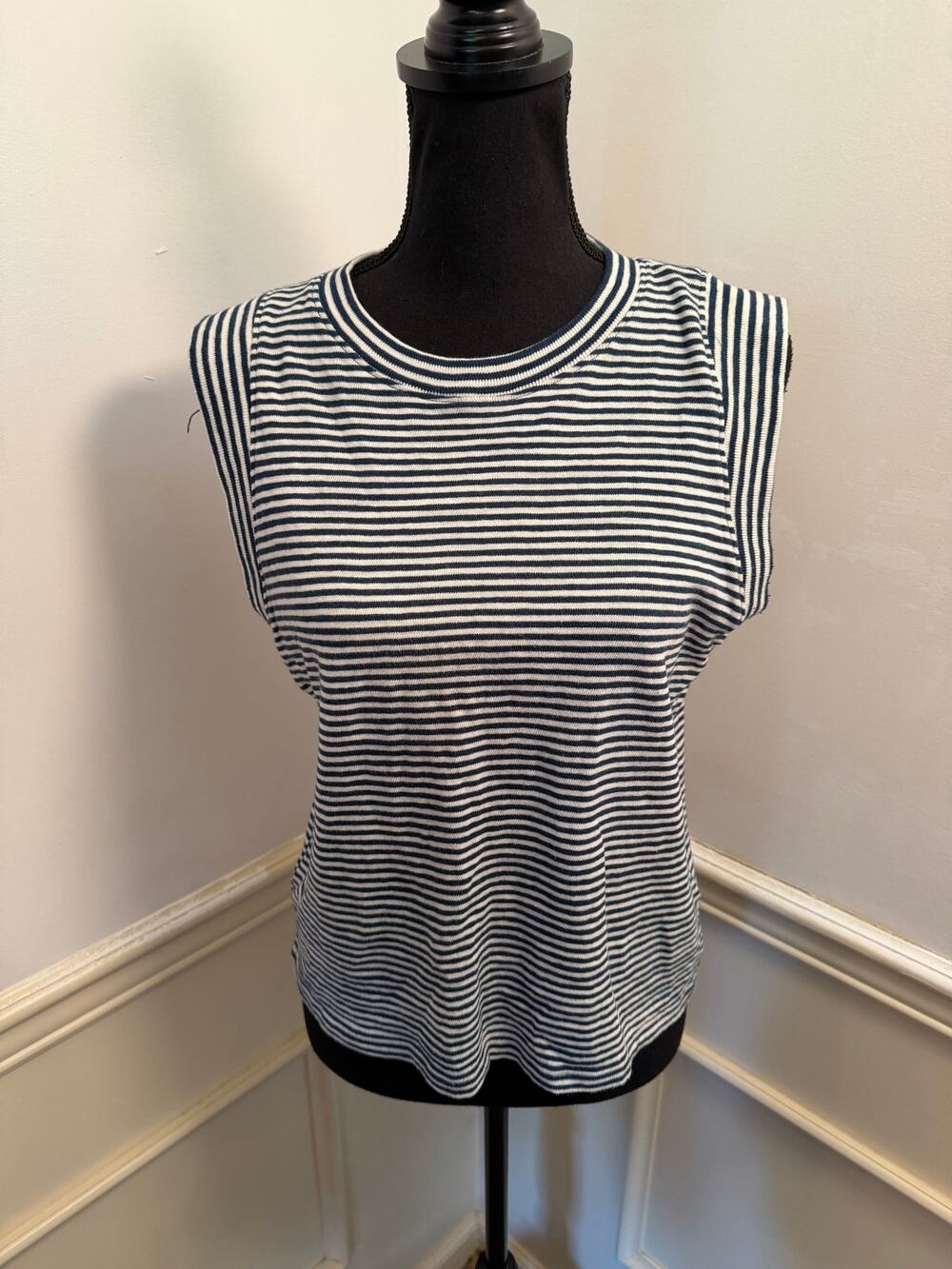 Faherty Sunwashed 100% Organic Cotton Slub Muscle Tank Stripe Crewneck Coastal
